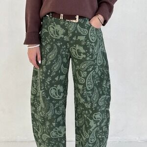 Neutral Ground Green Paisley Print Wide Leg Skate Pants High Waisted Trousers L
